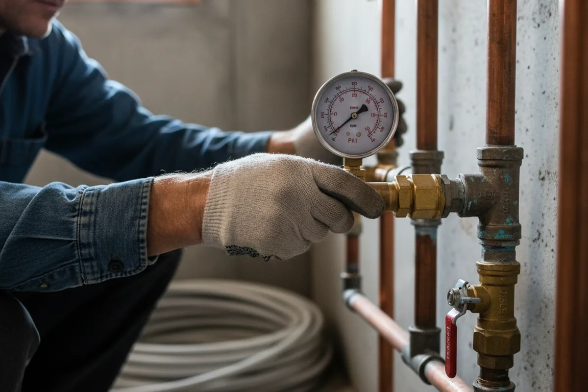 Pressure testing a repaired line during Water Line Repair in Wrightstown